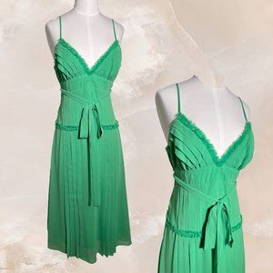 ABS BY ALLEN SCHWARTZ Bright Green Cocktail Midi Dress Thin Strap Y2K Size 6